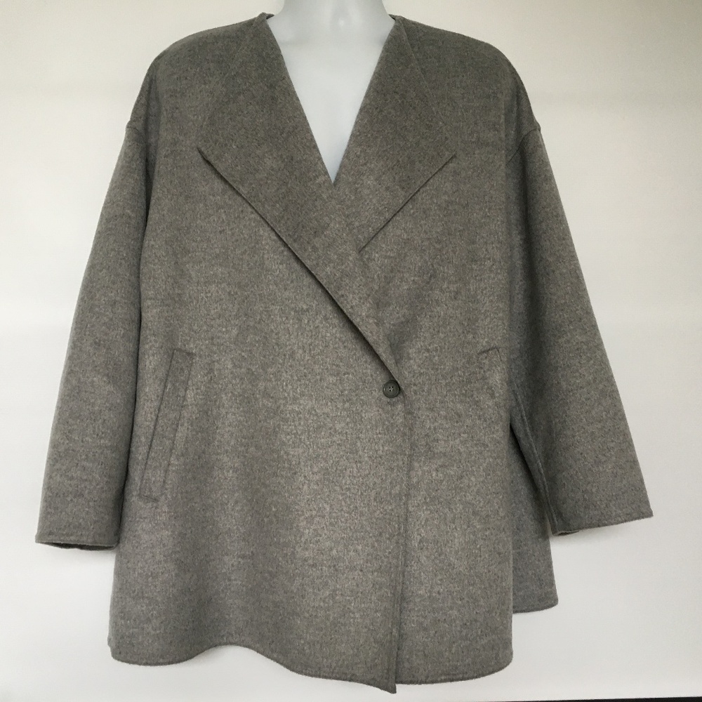 UNIQLO Coat Size XL Wool Blend One Button Loose Fitting Medium Grey Soft Brushe
